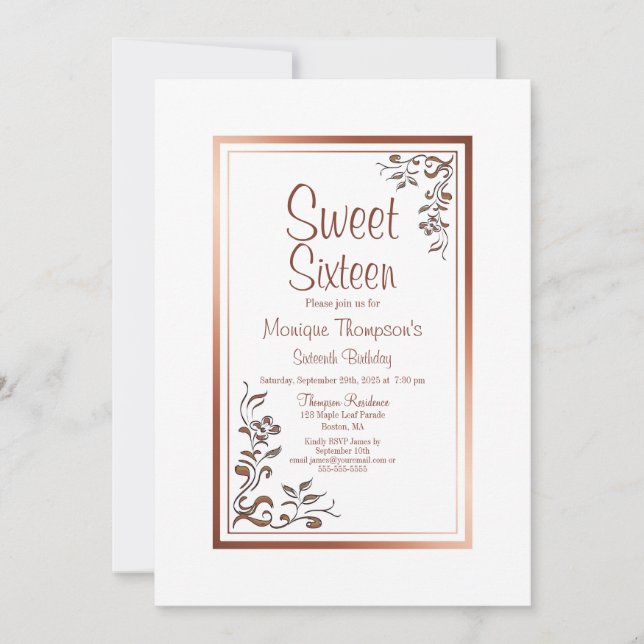 Sweet 16 Vintage Floral Birthday Party Invitation (Front)