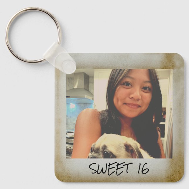 Sweet 16 Vintage Photo Frame, 16th Birthday Key Ring (Front)