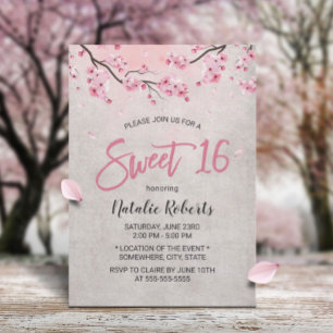 Sweet 16 Vintage Pink Floral Cherry Blossom Invitation