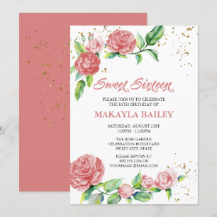 Sweet 16 Vintage Pink Roses 16th Birthday Party Invitation