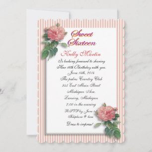 Sweet 16 vintage pink roses invitation