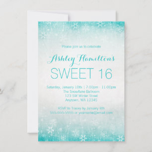 Sweet 16 Vintage Teal Winter Wonderland Invitation