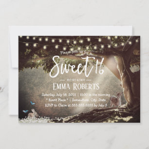 Sweet 16 Vintage Tree String Lights Woodland Invitation