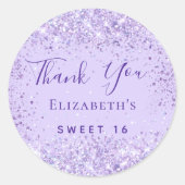 Sweet 16 violet glitter name thank you  classic round sticker (Front)