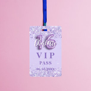 Sweet 16 violet lavender vip party pass ID badge