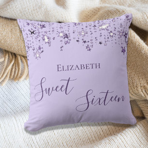 Sweet 16 violet lilac stars name cushion