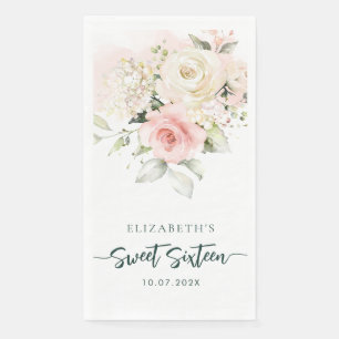 Sweet 16 Watercolor Floral Birthday Party Paper Napkin