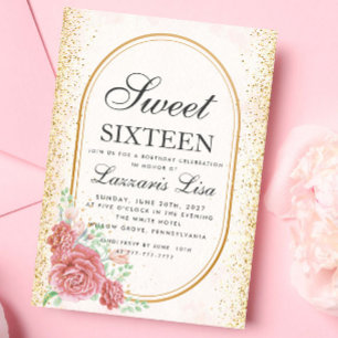 Sweet 16 Watercolor Floral Surprise birthday party Invitation