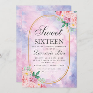 Sweet 16 Watercolor Pink & White Floral Birthday Invitation