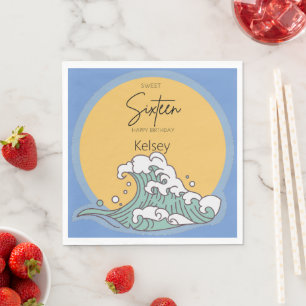 Sweet 16 Wave and Sun Monogram - Name Napkin