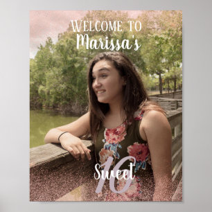 Sweet 16 Welcome Faux Pink Glitter Photo Poster