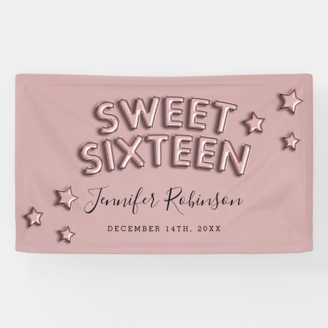 Sweet 16 Welcome Rose Gold Birthday Balloons Banner (Horizontal)