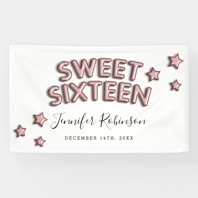 Sweet 16 Welcome Rose Gold Birthday Balloons Banner (Horizontal)