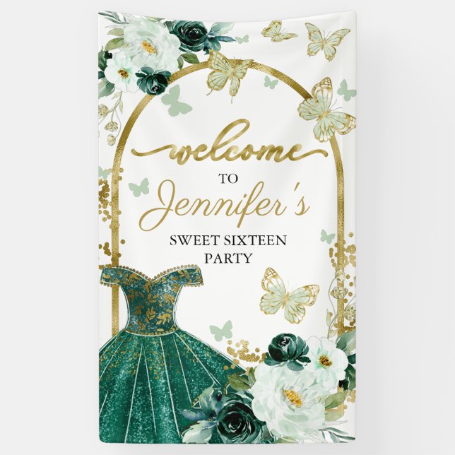 Sweet 16 Welcome Sign Butterfly Floral Dress (Vertical)