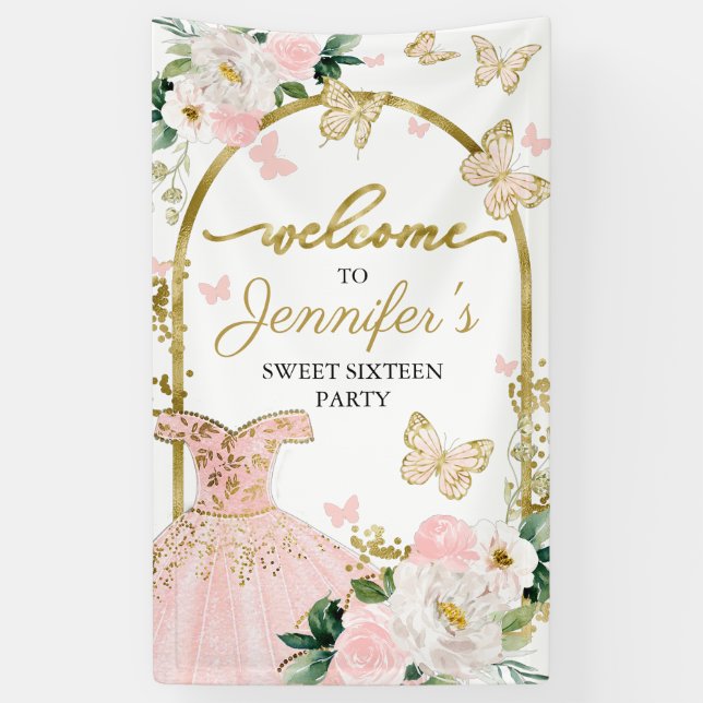 Sweet 16 Welcome Sign Butterfly Floral Dress (Vertical)