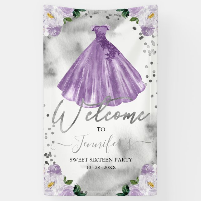 Sweet 16 Welcome Sign Watercolor Floral Dress (Vertical)