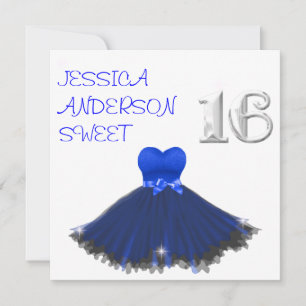 SWEET 16 White Blue Black Dress Sparkles Invitation