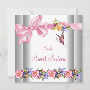 Sweet 16 White Pink Butterfly Sweet Sixteen Invitation