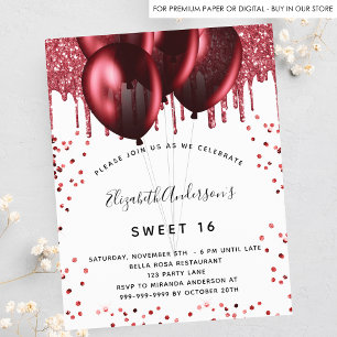 Sweet 16 white red glitter budget invitation flyer