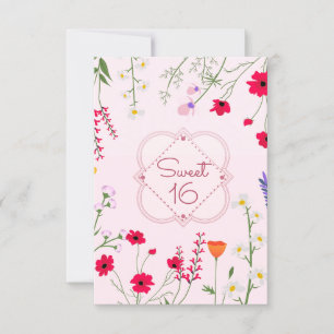 Sweet 16 Wildflowers Pink Birthday Party Invitation