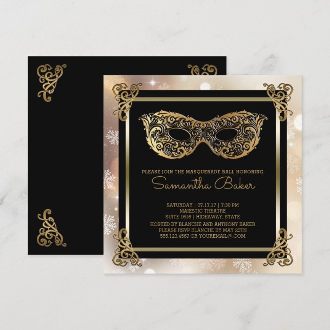 Sweet 16 Winter Masquerade | Sweet Sixteen Bokeh Invitation (Front/Back)