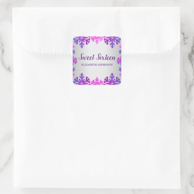 Sweet 16 Winter Snowflake Birthday Square Sticker (Bag)