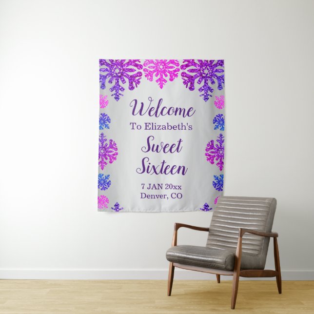 Sweet 16 Winter Snowflake Birthday Tapestry (In Situ)