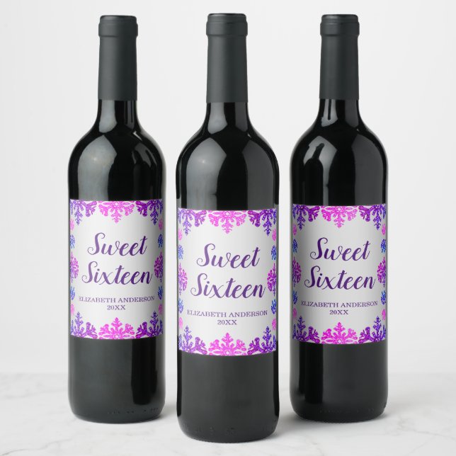 Sweet 16 Winter Snowflake Birthday Wine Label (Bottles)