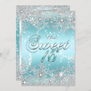 Sweet 16 Winter Wonderland Blue Teal Snowflake Invitation