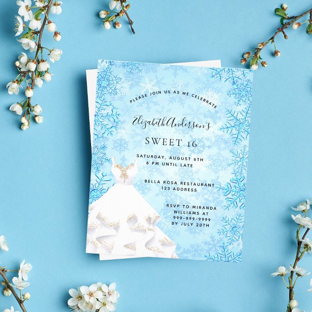 Sweet 16 winter wonderland dress budget invitation flyer (Creator Uploaded)