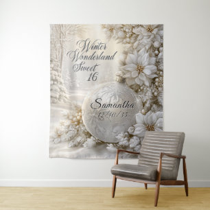 Sweet 16 Winter Wonderland Silver Glitter Ornament Tapestry