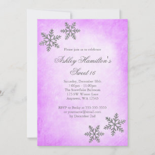 Sweet 16 Winter Wonderland Snowflakes Purple Invitation