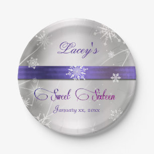 Sweet 16 Winter Wonderland Snowflakes Silver Paper Plate