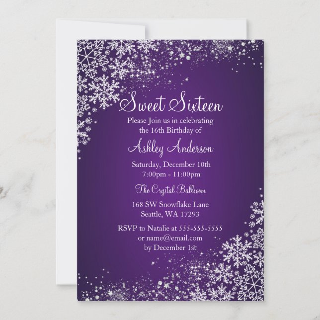 Sweet 16 Winter Wonderland Sparkle Snowflakes Invitation (Front)
