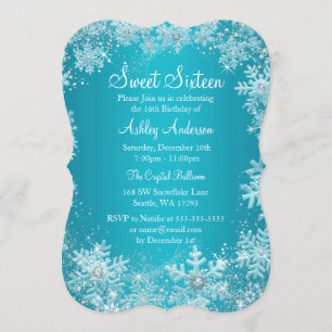 Sweet 16 Winter Wonderland Sparkle Snowflakes Invitation