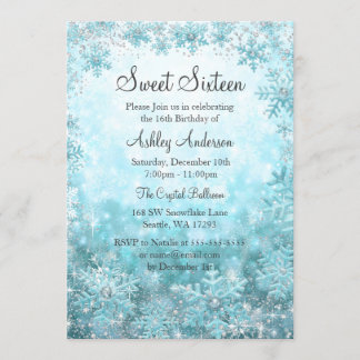 Sweet 16 Winter Wonderland Sparkle Snowflakes Invitation