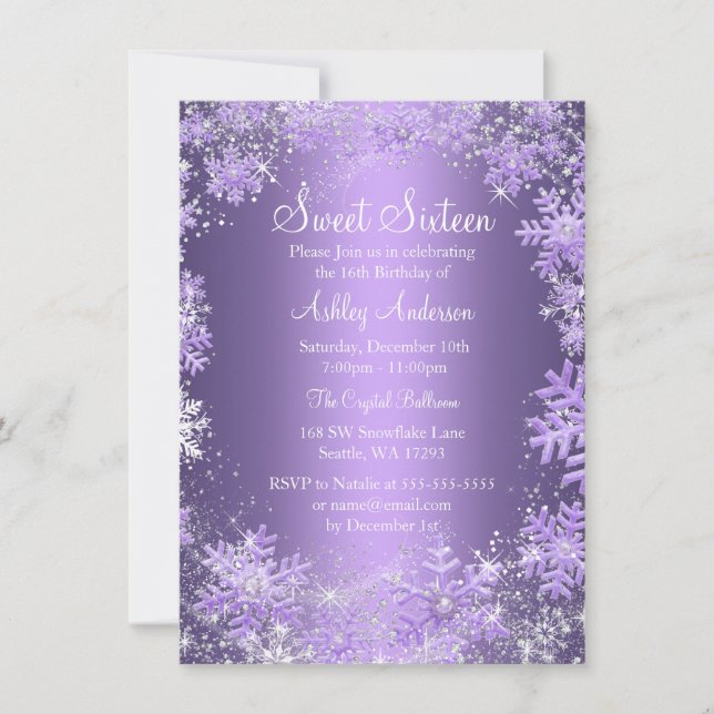 Sweet 16 Winter Wonderland Sparkle Snowflakes Invitation (Front)