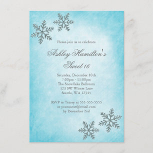 Sweet 16 Winter Wonderland Sparkle Snowflakes Invitation
