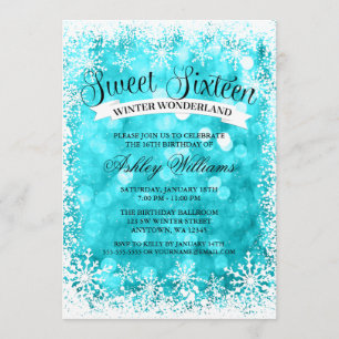 Sweet 16 Winter Wonderland Teal Glitter Lights Invitation