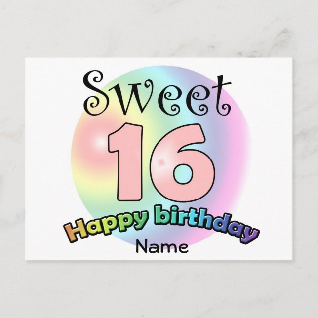Sweet 16 (with name) postcard (Front)
