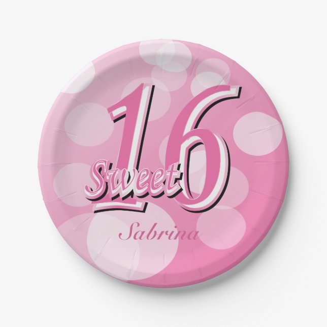 Sweet 16 Word Art | 16th Birthday Paper Plate (Front)