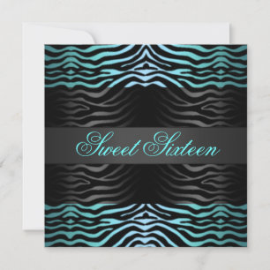 Sweet 16 Zebra Print Blue Birthday Invitation