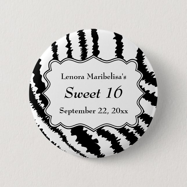 Sweet 16 Zebra Print Pattern 6 Cm Round Badge (Front)