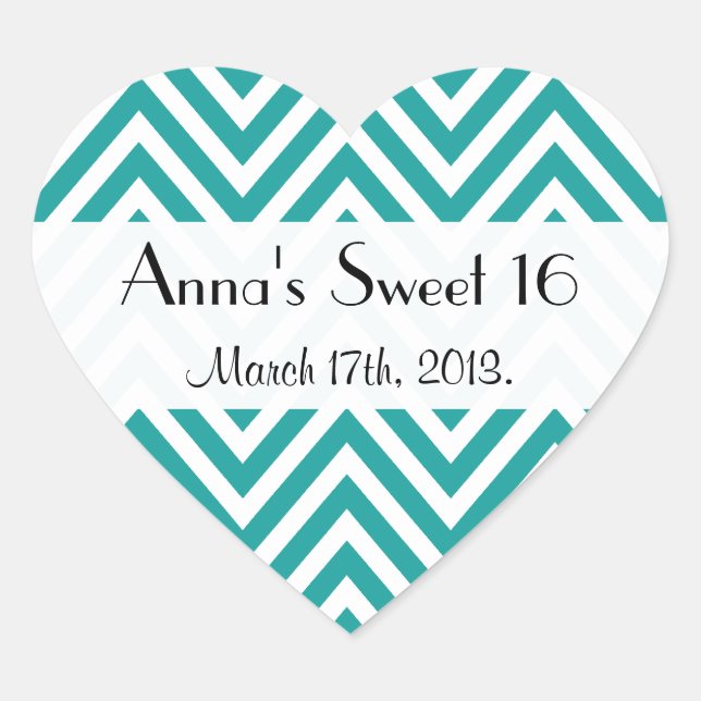 Sweet 16 - Zigzag Pattern, Chevron - Blue Heart Sticker (Front)
