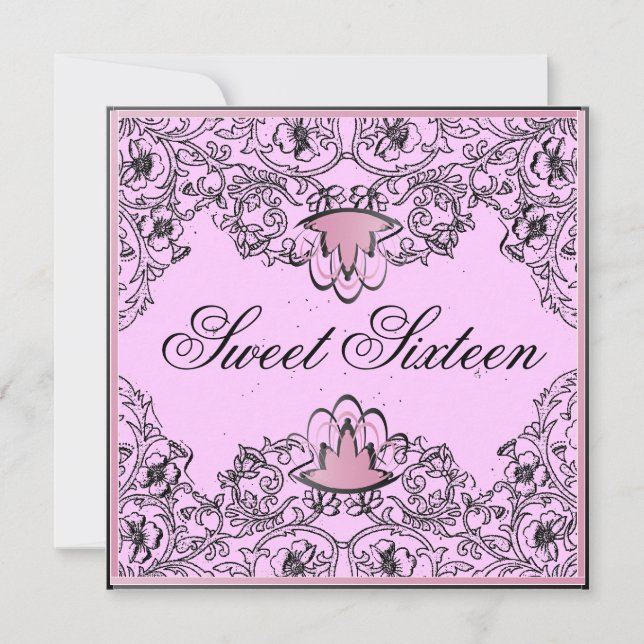 Sweet 16Royal Elegance Black Pink Invitation (Front)