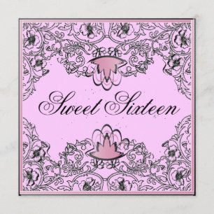 Sweet 16Royal Elegance Black Pink Invitation