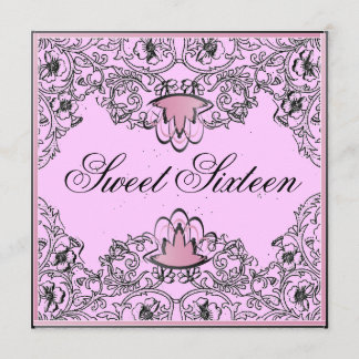 Sweet 16Royal Elegance Black Pink Invitation