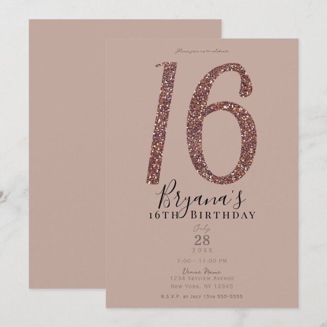 Sweet 16th 16 Party Pink Blush Rose Glitter    Invitation (Front/Back)
