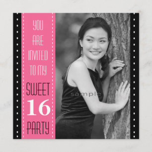 Sweet 16th Birthday Black PINK Large Photo Invitation