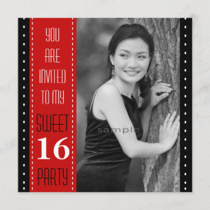 Sweet 16th Birthday Black Red Large Photo Invitation